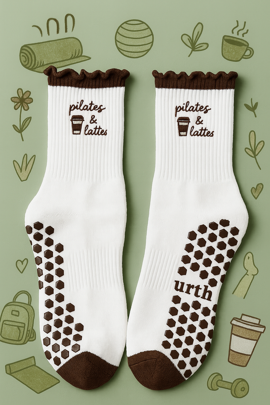 Pilates & Lattes Grip Socks – Chocolate Ruffle Edition